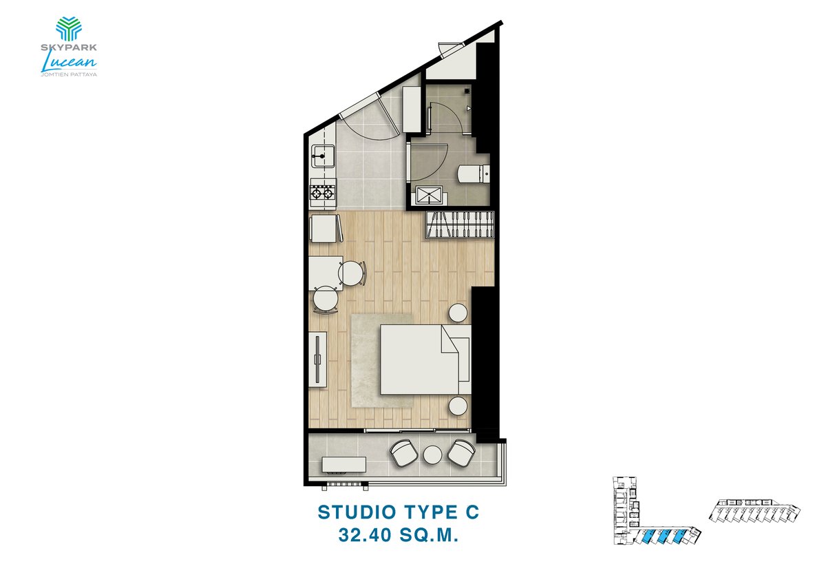 Studio · Tower A · Side sea floor plan