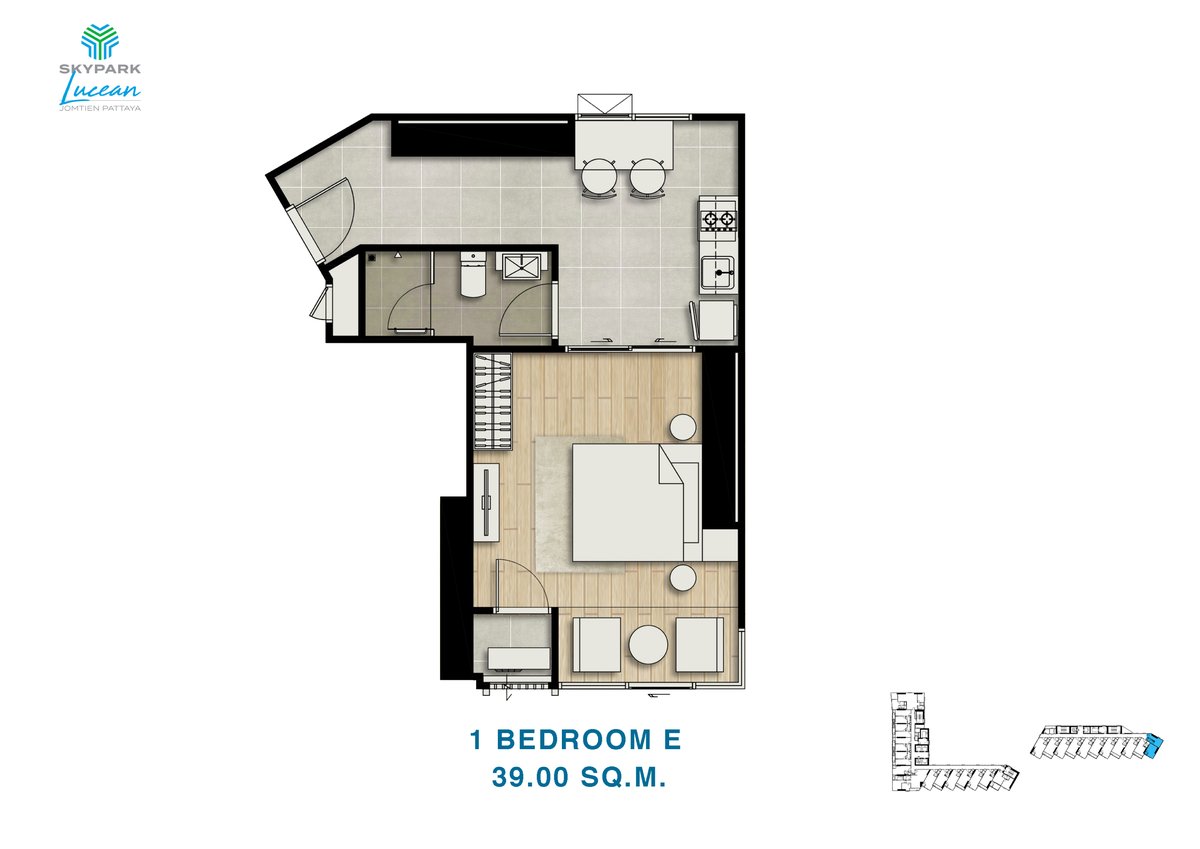 1-BR · Tower B · Side sea floor plan