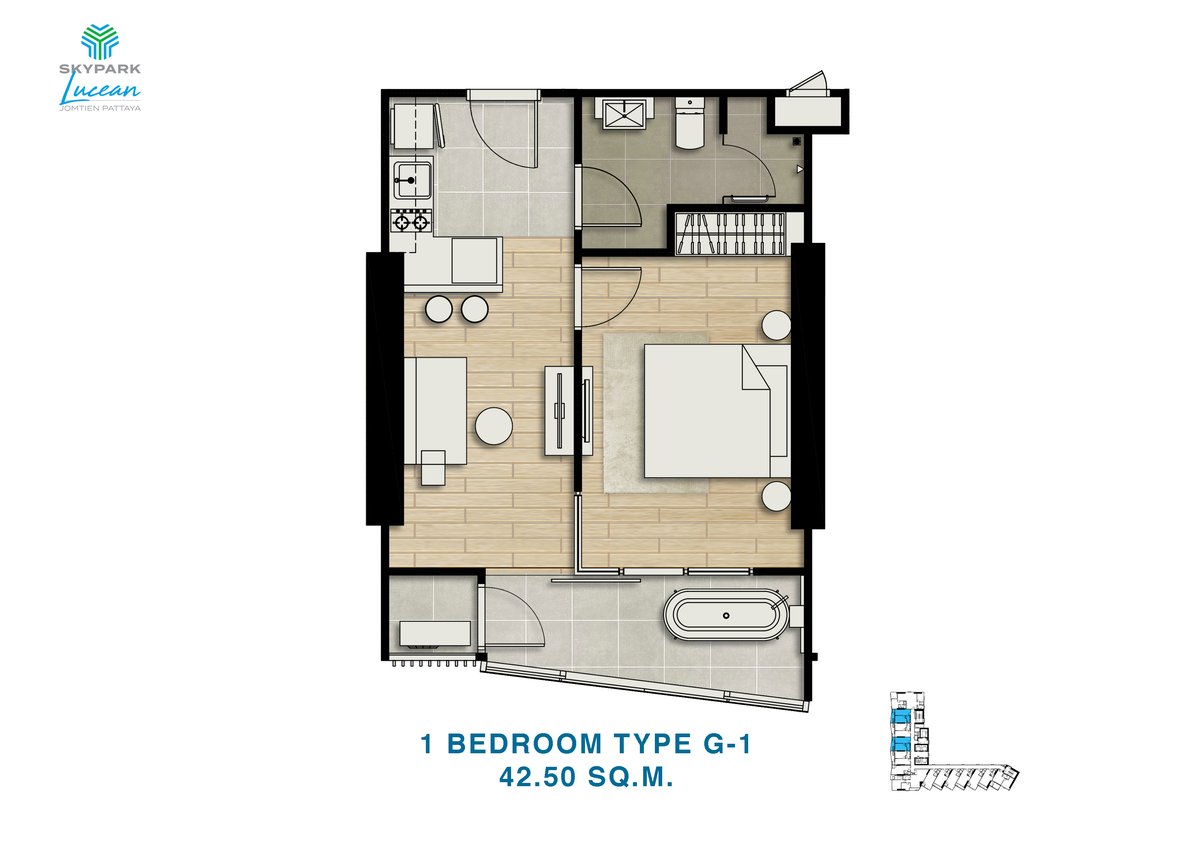 1-BR · Tower A · Sea floor plan
