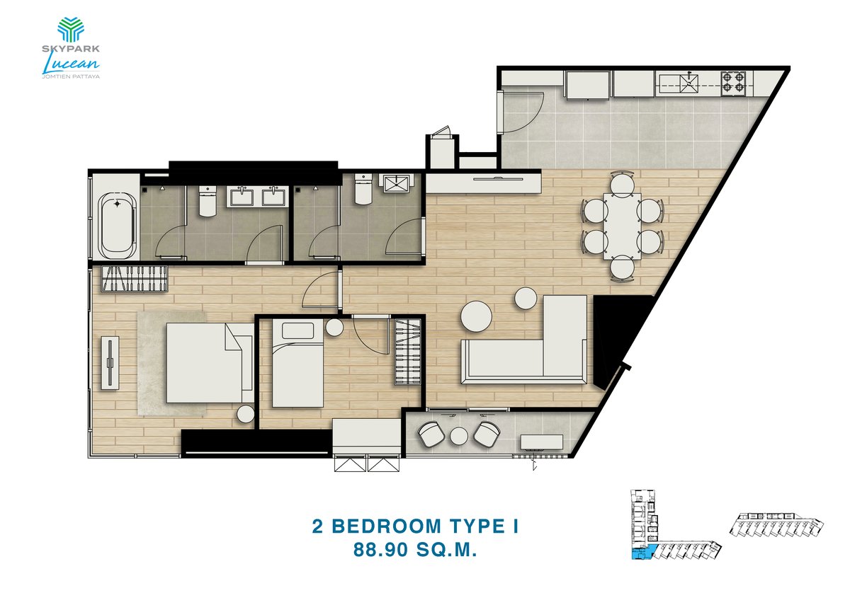 2-BR · Tower A · Side sea floor plan
