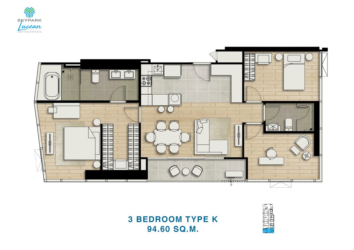 3-BR · Tower A · Side sea floor plan
